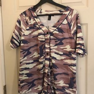 Mesh camo button up baseball jersey